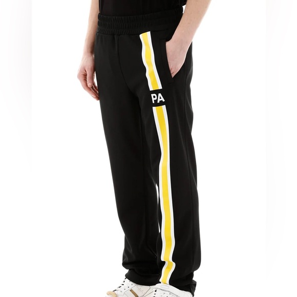 Palm Angels men’s Logo jogger Black Track sweatpants with yellow stripe - Picture 1 of 10
